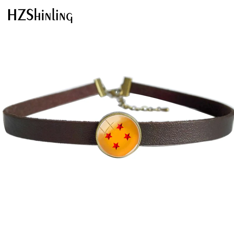 

2018 New Black Brown Leather Choker Necklace Glass Photo Art Pendant Dragon Ball Stars Leather Necklaces Vintage Jewelry Round