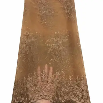 

2019 New Style French Net Lace Fabric 3D Flower African Tulle Mesh Lace Fabric High Quality Gold Line African Lace Fabric