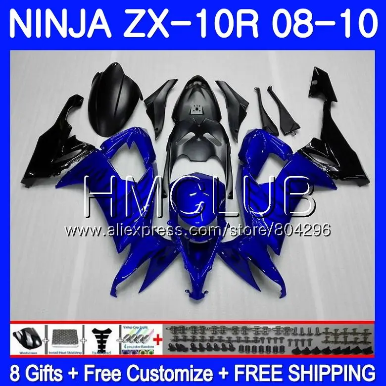 

Bodywork For KAWASAKI NINJA ZX 10 R ZX1000C ZX10R 08 09 10 40HM.26 ZX 10R ZX1000 ZX-10R 2008 2009 2010 Black flames Fairing kit