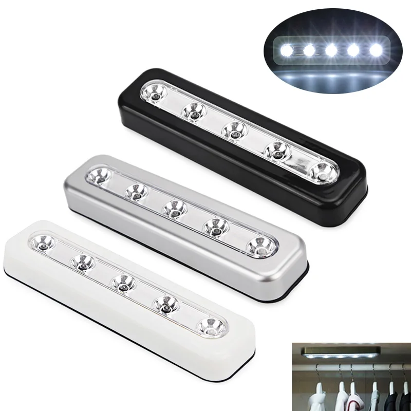 5 LED Mini Night Light Wireless Self Stick Push Lamp Wall Light Battery