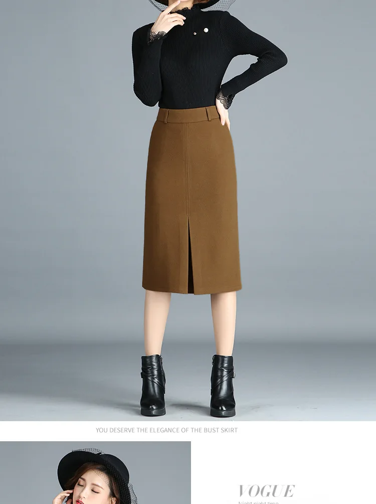 5XL Plus Size A-Line Woolen Long Skirts For Women Fall Winter Thick Warm Camel Skirt Female Elegant Black High Waist Saia Lady