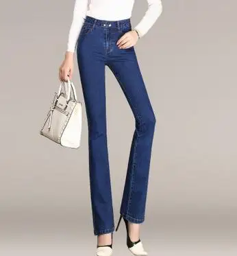 Повседневные джинсы с высокой талией, прямые брюки для женщин размера плюс, полная длина, смесь хлопка, весна-осень, новая мода zjx0703