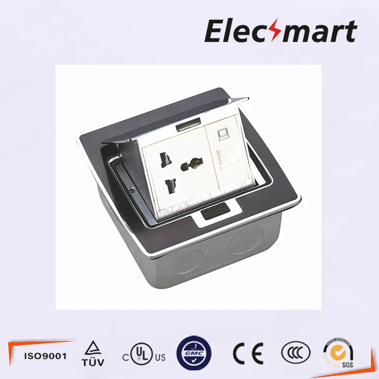 Black resin 3Pin multiple function floor socket withh computer plug