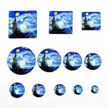 20 adet Van Gogh yıldızlı gökyüzü cam Cabochons takı yapımı için el yapımı yuvarlak kare cam Cabochons 8 ~ 30mm