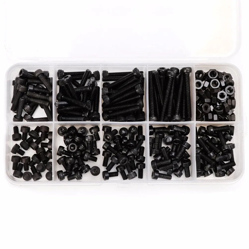 

M3x4/5/6/8/10/12/16/20/25mm Hex Socket Head Cap Black Carbon Steel Screw Kit