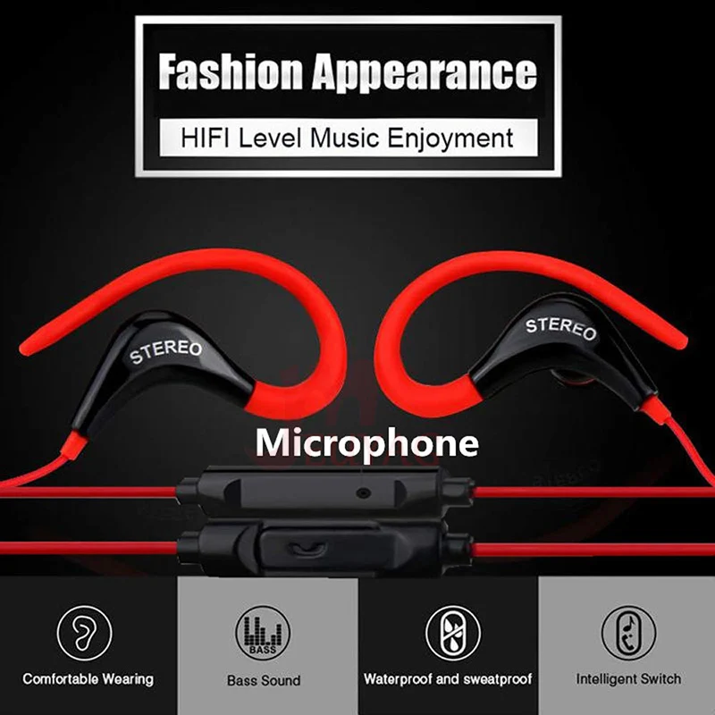 Wired Earphones 3.5mm Ear Hook Stereo Sport Running Headset Earbuds Bass With Mic For iPhone Samsung IOS Android wired earphones
