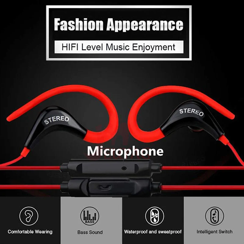 MEUYAG 3,5 мм кука за уши Стерео слушалки Спортни слушалки за бягане Слушалки за слушалки Бас слушалки с микрофон за iPhone Samsung IOS Android