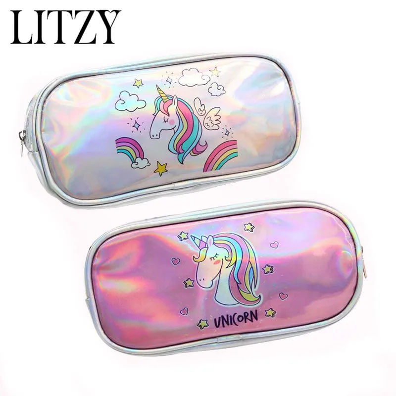 

Unicorn Pencil Case Holographic School Pencil Case For Girls School Supplies Bts Stationery Gift Cute Pencil Box Big Pencil Bag