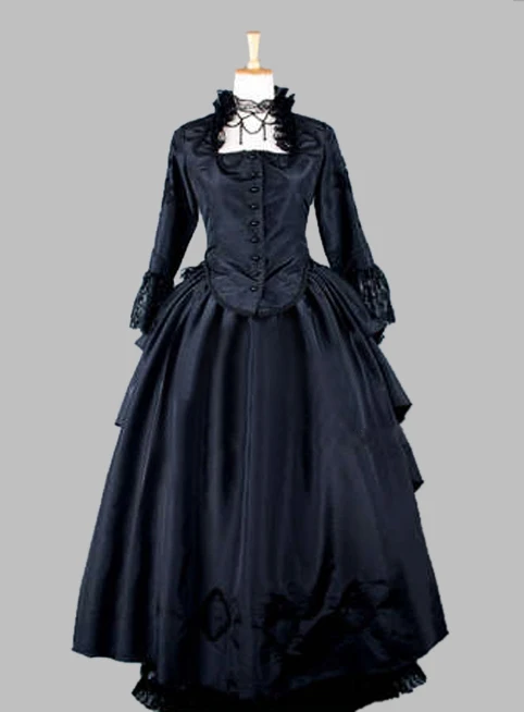 

Two Piece Gothic Black Thai Silk Victorian 1870/90s Bustle Dress Party Dress Cosplay Dress