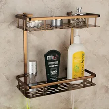 Europe Antique Bathroom Shelves Double Layer Towel font b Rack b font Space Aluminum Bronze Bathroom