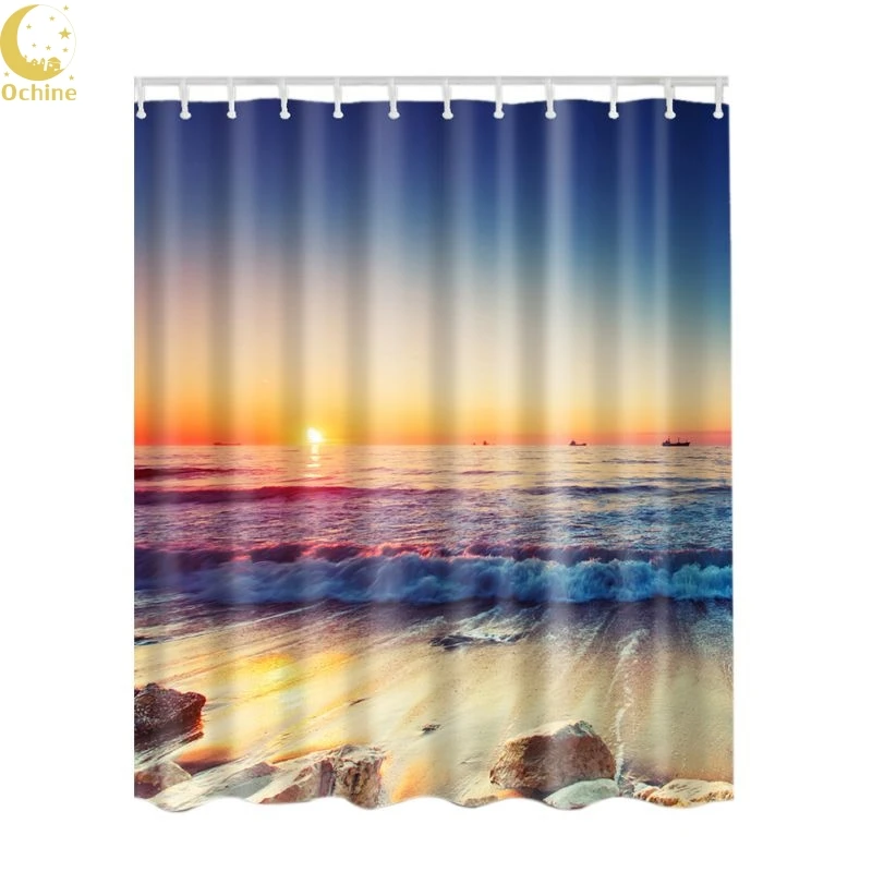 

OCHINE 180 * 180cm Waterproof Shower Curtain Bathroom Decor Blue Ocean / Sunset / Waves / Lakeview / Seaside Scenery