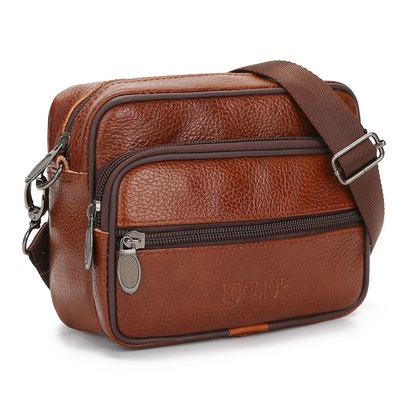 

​Fashion Mens Genuine Leather Shoulder Bag Small Crossbody Satchel Bag Zipper Travel Men Flap Leather Mini Messenger Bags Male