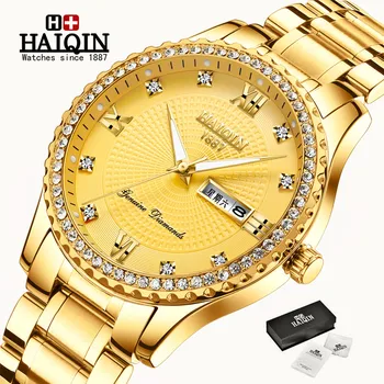 

Diamond Luxury Gold Watch Men HAIQIN Top Brand Business Military Men's Watches Waterproof Fashion Sport Clock erkek kol saati