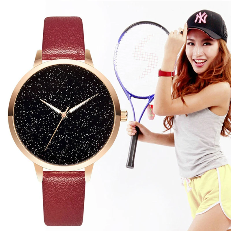

Fashion starry ladies watches for girls students clock leather strap Female quartz wristwatches waterproof women sports watch