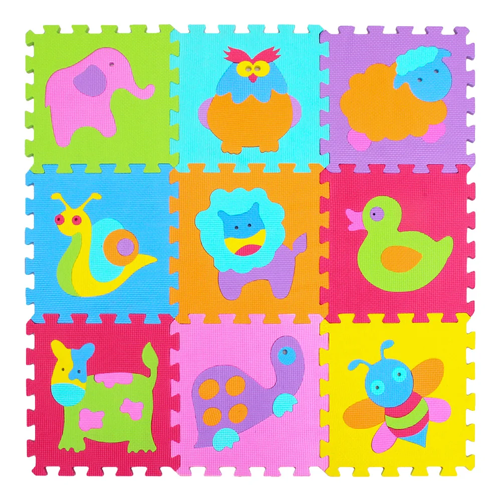 9pcs P011G3009 Коврик с рисунком животных из мультфильмов, EVA пены, коврики-головоломки, Детские Напольные пазлы, игровой коврик для детей, детские коврики для игр в спортзал, коврики для ползания - Цвет: 9pcs P011G3009