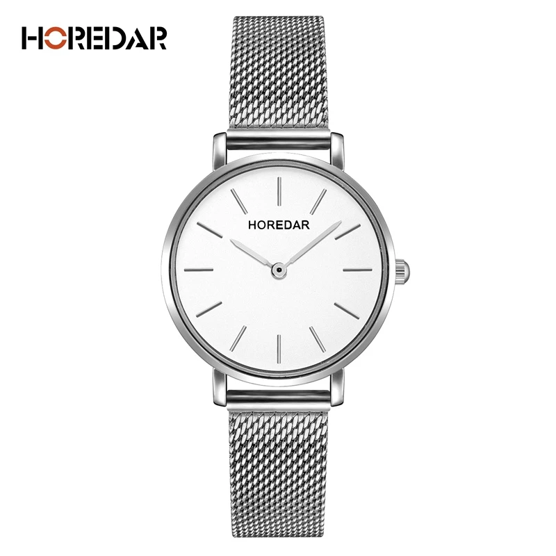 HOREDAR Luxury Steel Mesh Women Watch Ladies Ultra Thin Stainless Steel Band Quartz Wristwatch Fashion Female Clock Hot Relogio