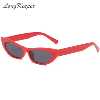 

LongKeeper Narrow Cat Eye Sunglasses Women's Fashion Small Shades Sun Glasses Ladies Travel Party Red Oculos de sol