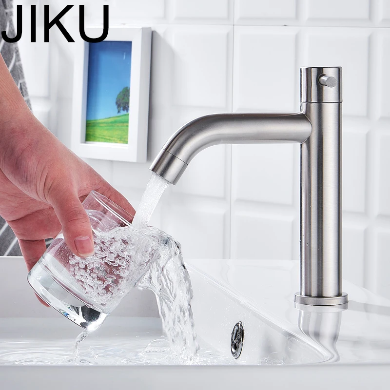 Günstige JIKU Beste verkauf Bad Becken Waschbecken Wasserhahn Einzigen Griff Küche Tap Wasserhahn edelstahl einzigen kalten Zeichnung Fertigen