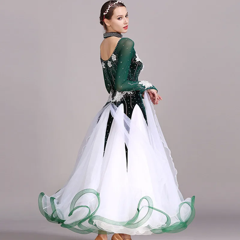 Velvet Stitching Applique Ballroom Dance Competition Dress Modern Dance Costume Waltz Dress Luminous Costumes
