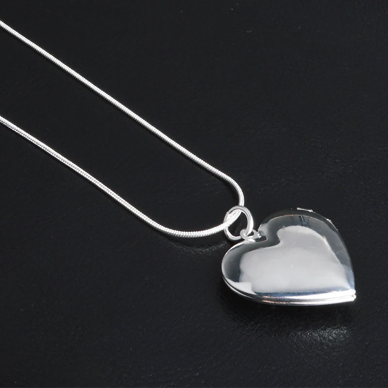 Classic Vintage Rose Flower 925 Sterling Silver Needle Locket Double Heart Necklace Photo El Collar Pendant Women' Best Gift