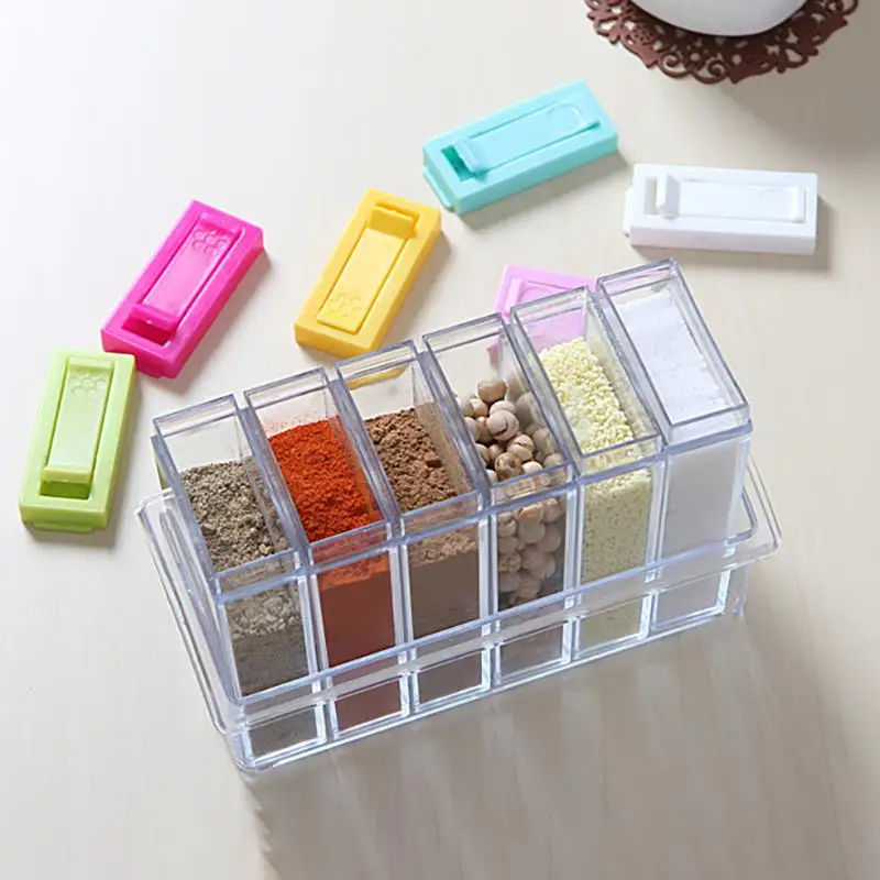 1pcs Spice Jar Seasoning Box 6Pcs/Set Kitchen Spice Storage Bottle Jars Transparent PP Salt Pepper Cumin Powder Box Tool