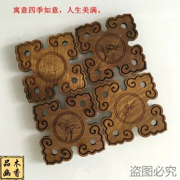 

4pcs Red Wood Table Cup Teacup Coffee Cup Mats Dinnerware Luxury Wooden Heat Resistance Antiskid Cup Mats Chinese Wood Gift Sets