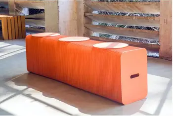 

Home Furniture Modern Design Folding Paper Stool Long Bench Sofa Chair Kraft Paper Relaxing Foot Stool Bench With 3 Leather Pads