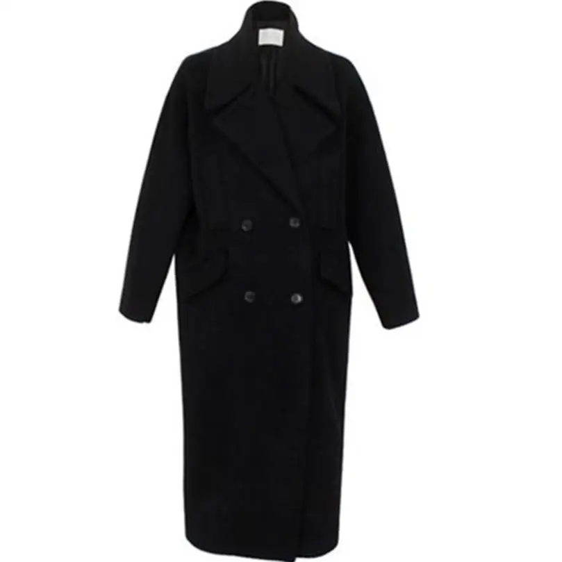 New Woolen Coat Women Long Woolen Coat Female Black Winter Coats Long Outerwear for Women