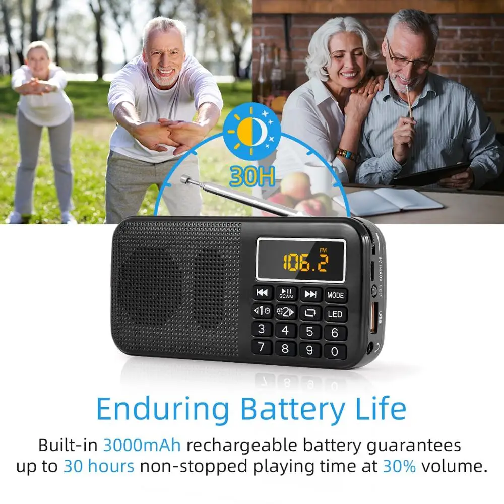 PRUNUS J 725 портативный FM радио приемник TF/USB/AUX MP3 музыкальный плеер аварийный