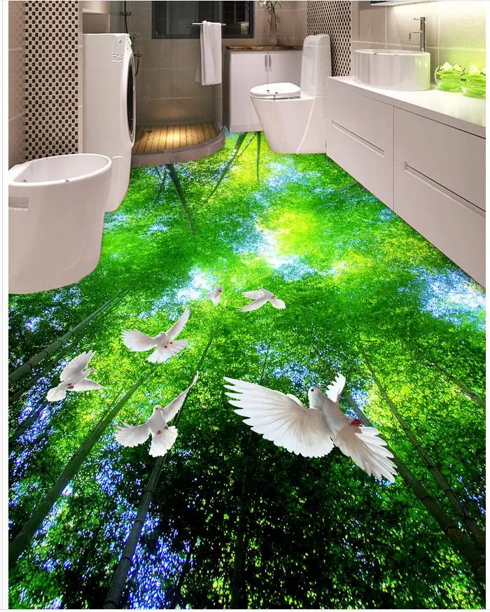3D wallpaper 3d floor murals PVC Fresh bamboo ceiling forest
self-adhesive 3D floor Home Decoration