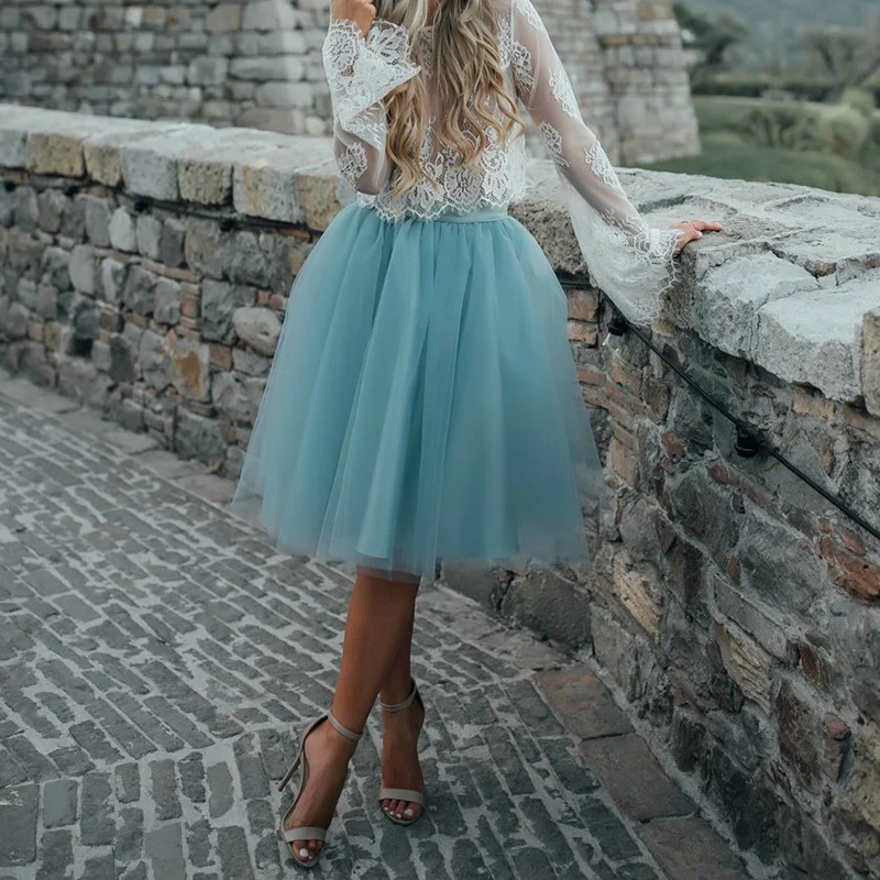 Модная синяя Тюлевая юбка на заказ, винтажная белая плиссированная юбка миди, Женская юбка в стиле Лолиты, falda Mujer saia jupe Secret