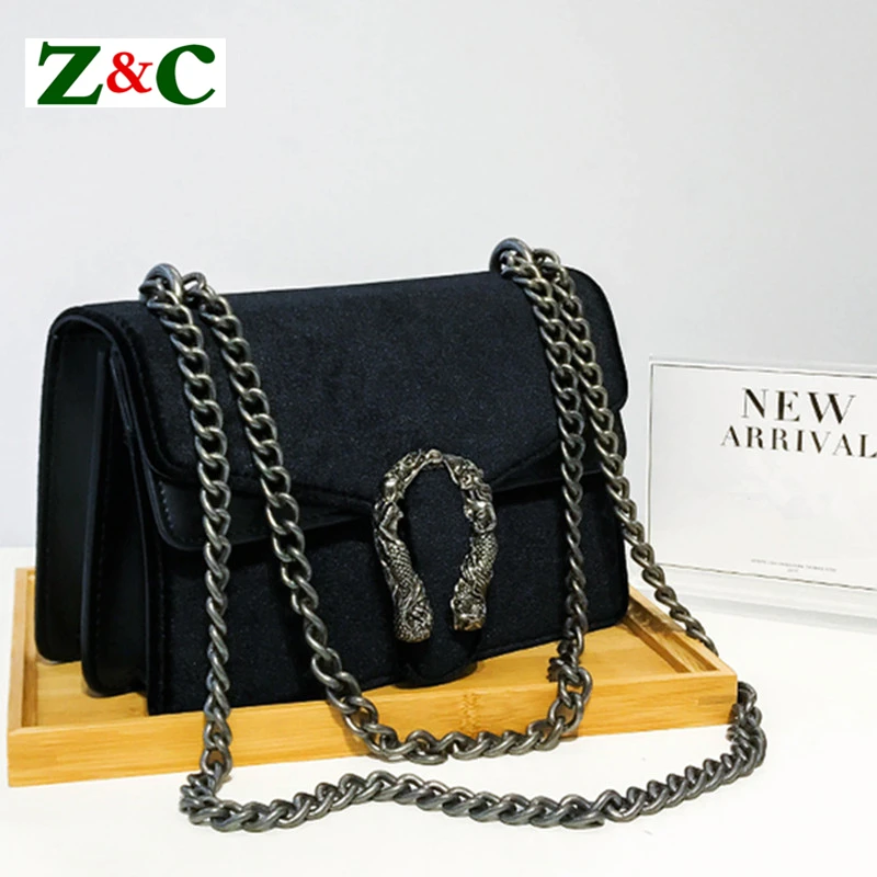 

New Fashion Chain Velvet Casual Shoulder Bag Messenger Bag Retro Panelled Women Bag\Handbag Ladies' Flap Motorcycle Bag Channels