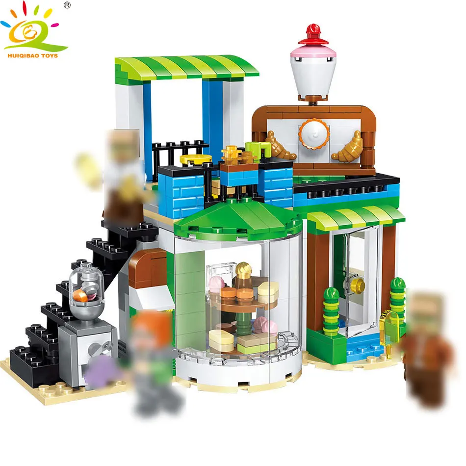 

HUIQIBAO TOYS 446pcs Creator 3in1 Cake shop Building Blocks for children Compatible Legoingly Minecrafted city Steve Figures kit