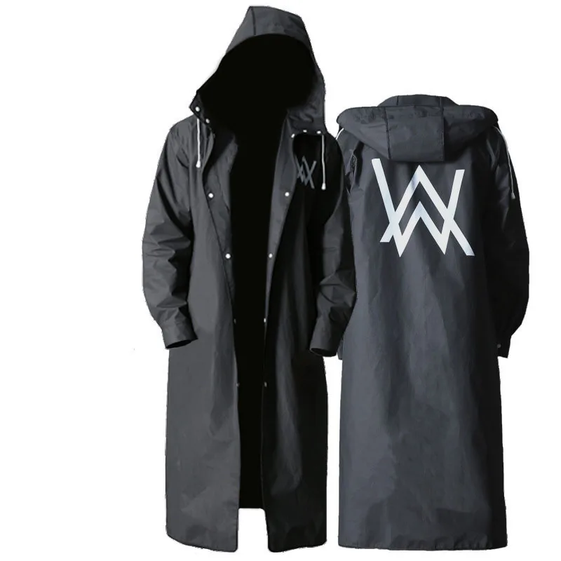 

Adult Long Raincoat Men Women Alan Walker Pattern EVA Black Outdoor Hiking Travel Waterproof Hooded Rain Coat Poncho Umbrella