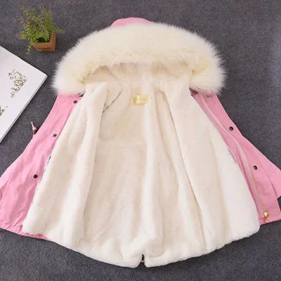 Новые брендовые зимние теплые куртки для мальчиков и девочек детская одежда на весну и осень плотная куртка с капюшоном Детская верхняя одежда с натуральным мехом - Цвет: Pink White
