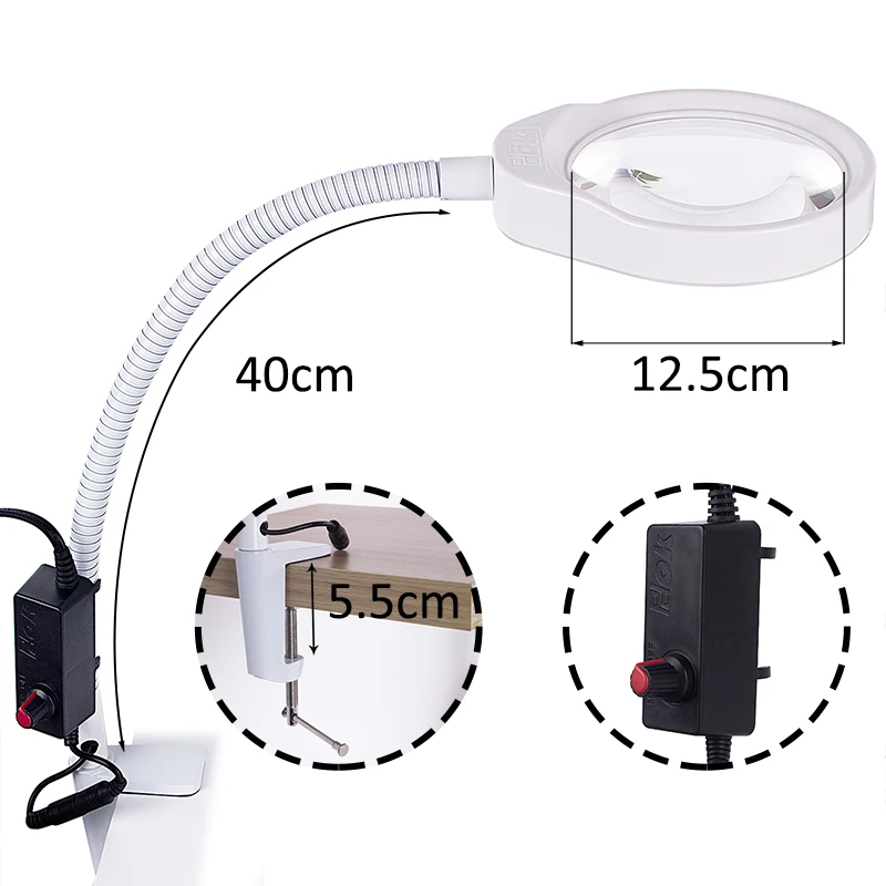  Flexible 3X Lamp Magnifier Clip-on Table Top Desk LED Reading Large Lens Illuminated Magnifying Gla - 4000151289810