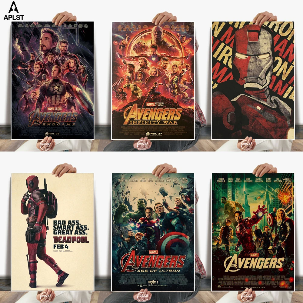 

Marvel The Avengers Series Iron Man Captain America Vintage Kraft Paper Posters Wall Sticker Decor for Student Dormitory Bedroom