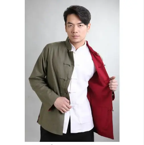Двусторонняя Китайская традиционная Двусторонняя одежда рубашка с воротником-стойкой льняная рубашка для китайского кунг-фу для мужчин - Цвет: as show