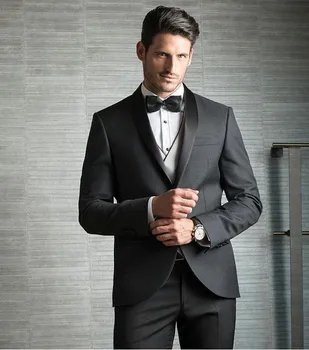 

Dark Gray Men Suits For Wedding Slim Fit Groomsmen Tuxedos One Button Formal Wedding Suit Including Jacket+Pants+Vest