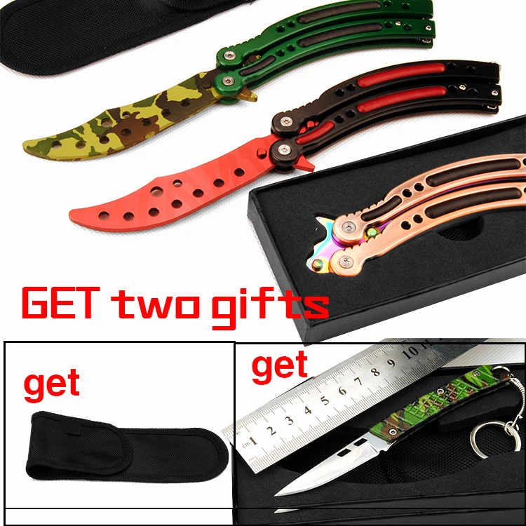 Not sharp Butterfly training knife fade csgo Stainless Steel knife counter strike karambit Titanium balisong knife