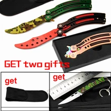 Not sharp Butterfly training knife fade csgo Stainless Steel knife counter strike karambit Titanium balisong knife