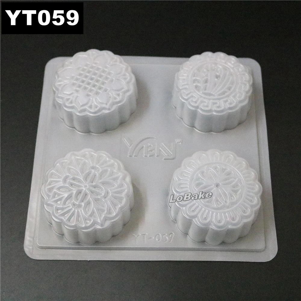 

(5pcs/lot) New 4 Cavities round diameter 7.8*height 3cm traditional pattern Shape PP Plastic Semitransparent Jelly mooncake Mold