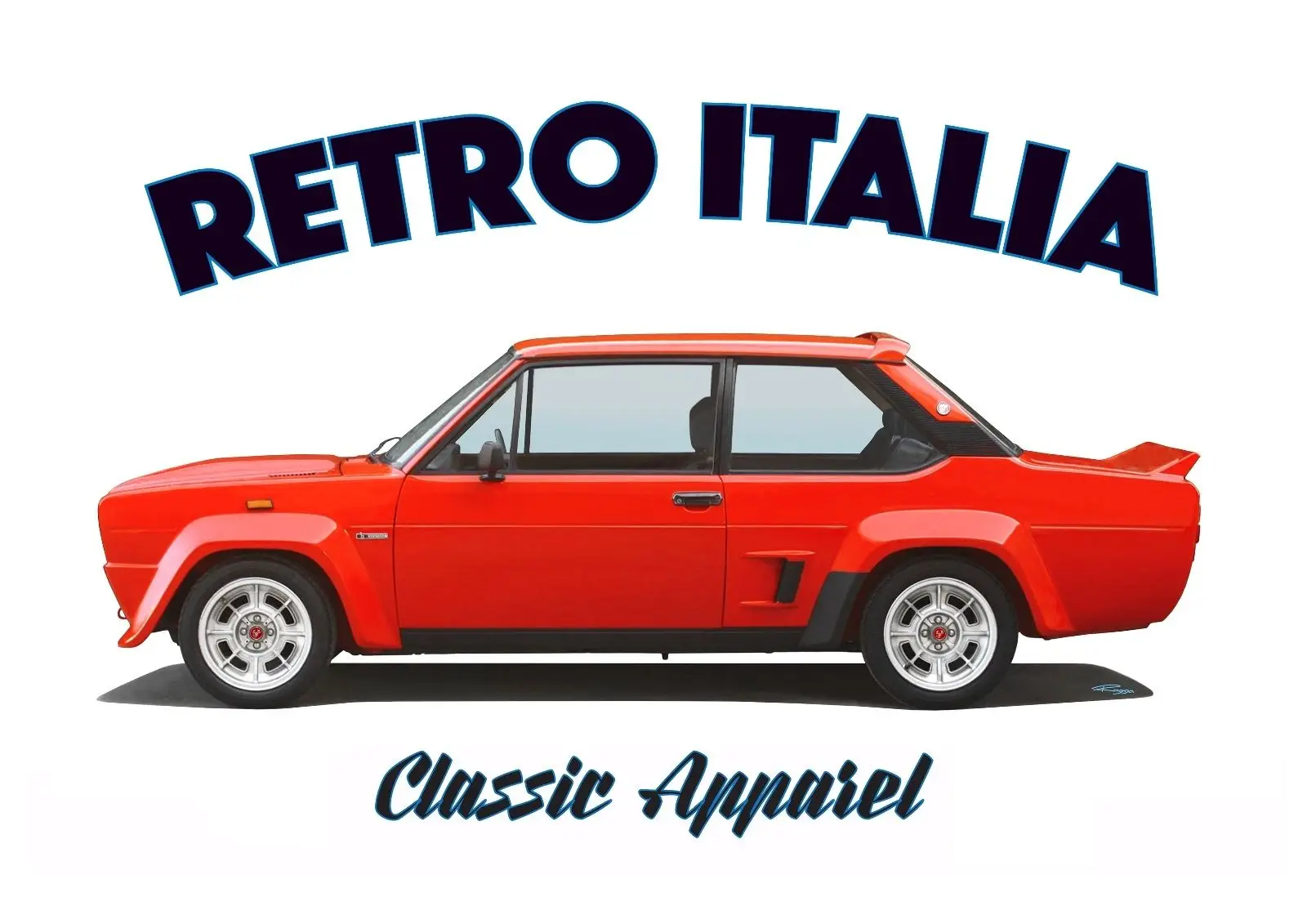 

FIAT 131 ABARTH STRADALE t-shirt. RETRO ITALIA. CLASSIC CAR. RALLY CHAMPION.