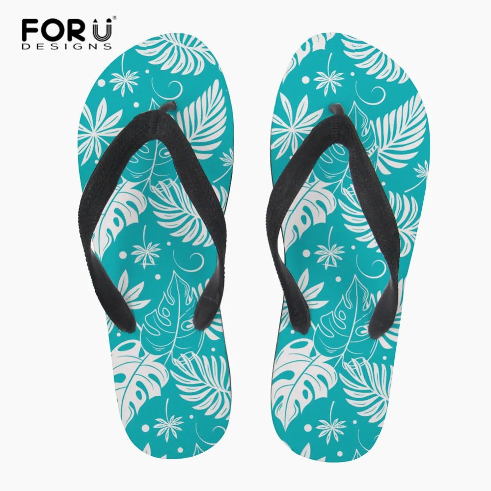 

FORUDESIGNS Summer Beach Slippers Hawaiian Style Flower Print Women Flat Flipflops Teen Girls Casual Rubber Flip Flops pantufa