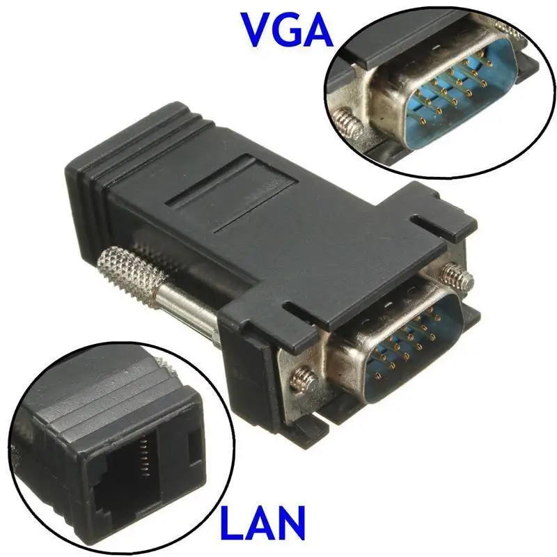 

VGA to RJ45 Converter Extender Connectors VGA RGB HDB Male to LAN CAT CAT5 CAT6 RJ45 Network Cable Female Adapter Connector Plug