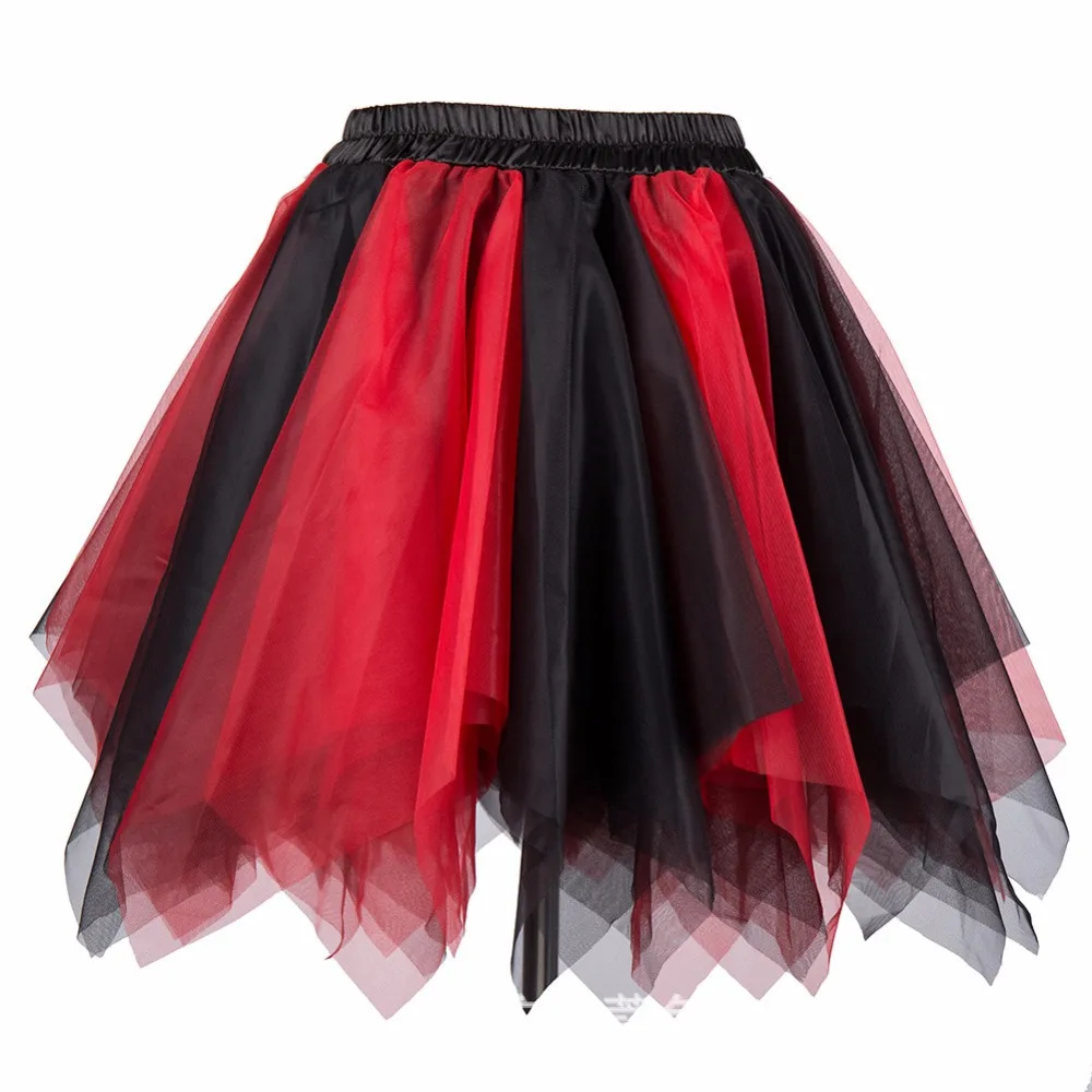 Красный/черный Многослойная Тюль пушистый Лолита Pettiskirt юбка-пачка короткие Нижняя юбка Для женщин пикантные Юбки для женщин Для женщин S Plus