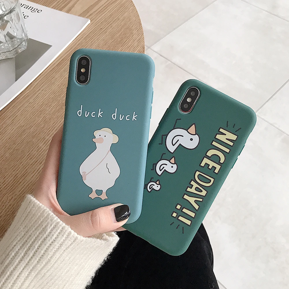

LISM Casing For iPhone 6 6S 7 8 Plus X XR XS Max Lovely Nice Day Duck Plain Soft TPU Phone Case Cover Anti-knock Protector
