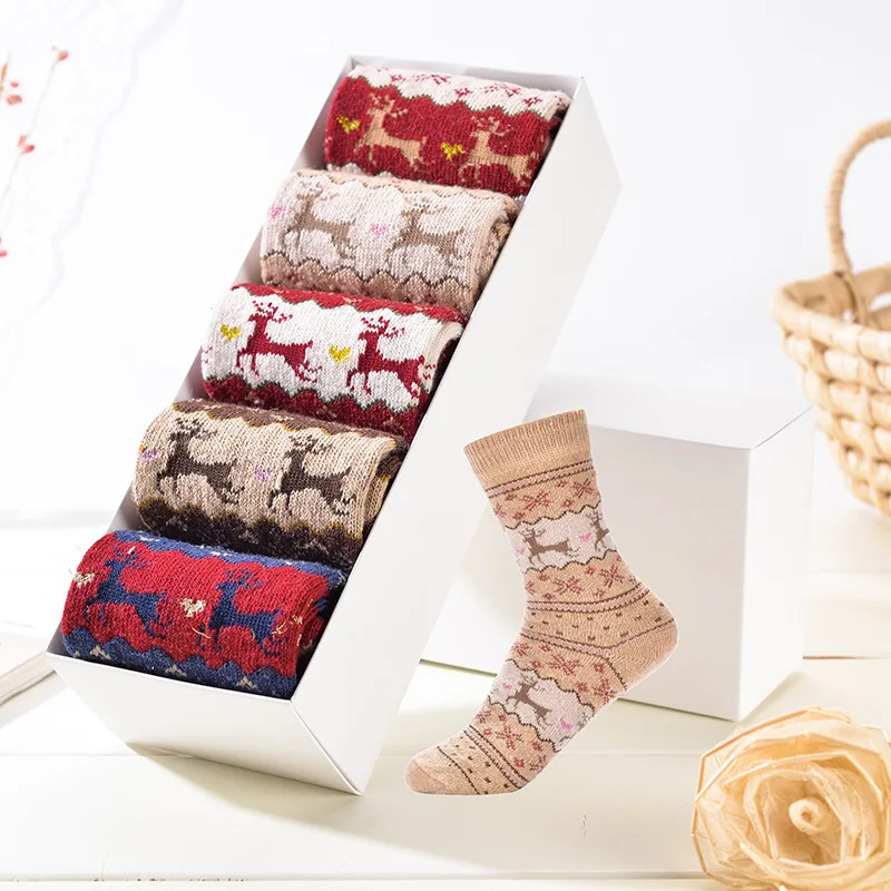 PEONFLY Autumn Winter Rabbit Wool Cartoon Christmas Fawn Leisure Time Woman funny Socks hosiery women 5PAIRS/LOT