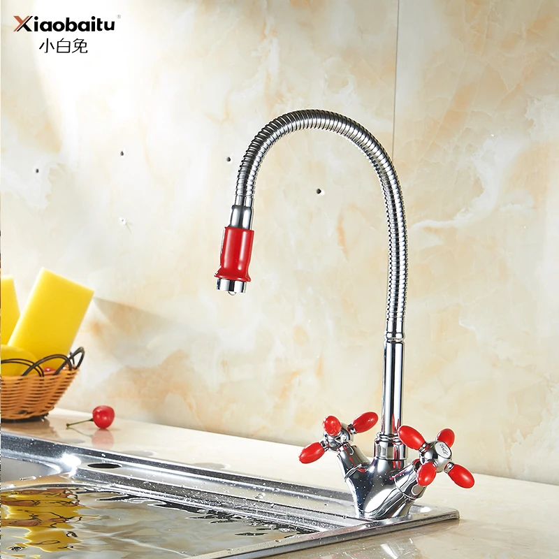 Red Bendable Cold And Hot Water Tap Bathroom Basin Faucets Vanity Vessel Sinks Mixer Simple Copper ELS-HH003 | Обустройство дома