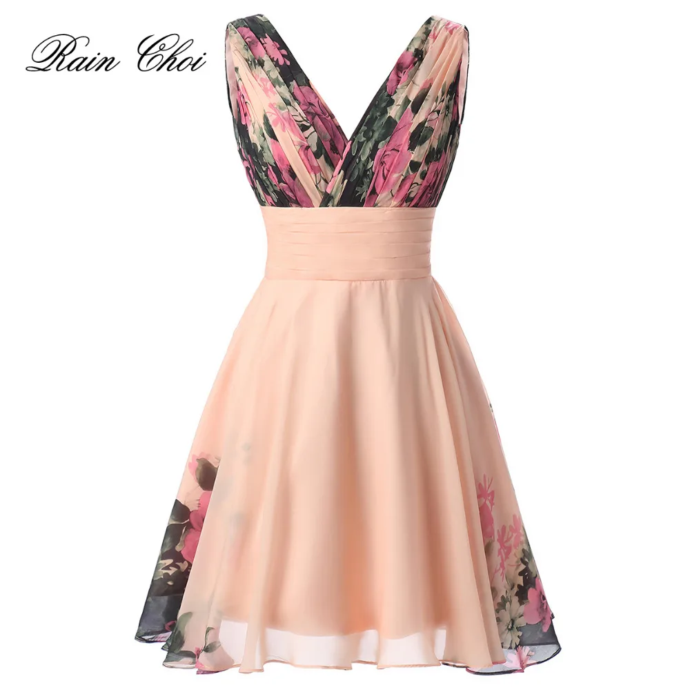 Chiffon Evening Dress Party Gown Floral Printed Short Evening Dress 2022 Robe De Soiree pink ball gown